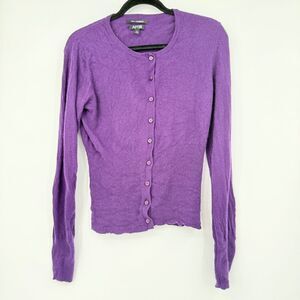 Apt. 9 Women's M 100% Cashmere Purple Cardigan Sweater Y2K Preppy Classic Soft